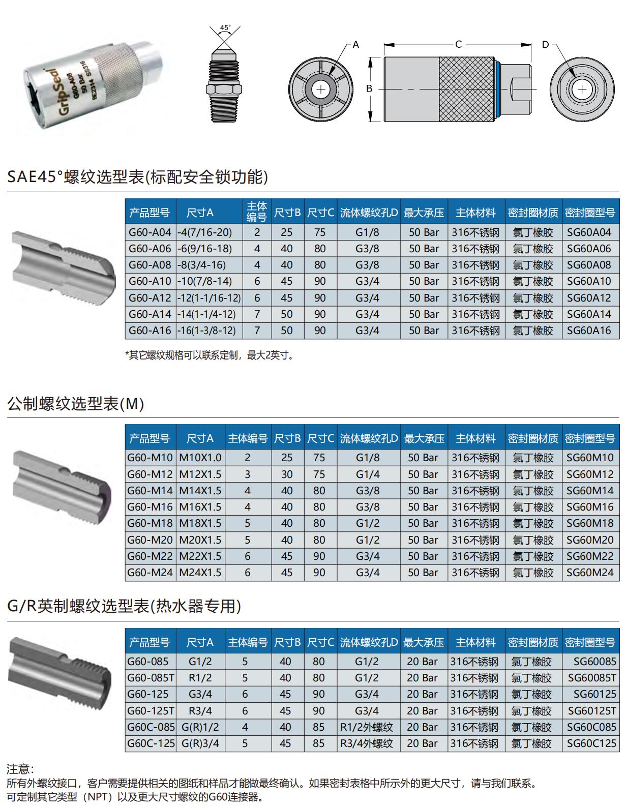 螺紋快速密封接頭型號表